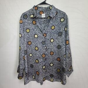 Nic + Zoe Large 100% Polyester Long Sleeve Blouse Color Dots Circles Multi-Color